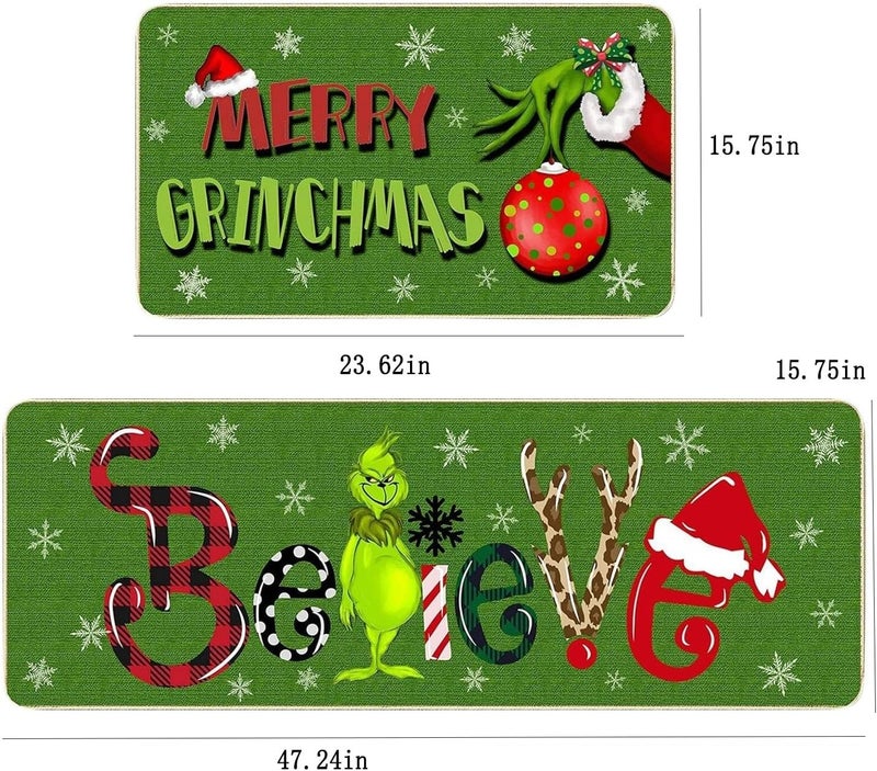 WDEHPBZ Christmas Kitchen Rugs Set of 2 Christmas Decoration, Winter Home Decor Low Christmas Kitchen Mat Non Skid Washable Profile Kitchen Rugs for Floor(16x47&16"x24") - Image 3